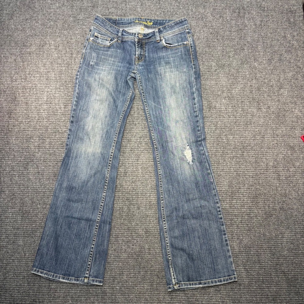 American Eagle Flare Jeans Womens 8 Reg Blue Medium Wash Low Rise Stretch Denim